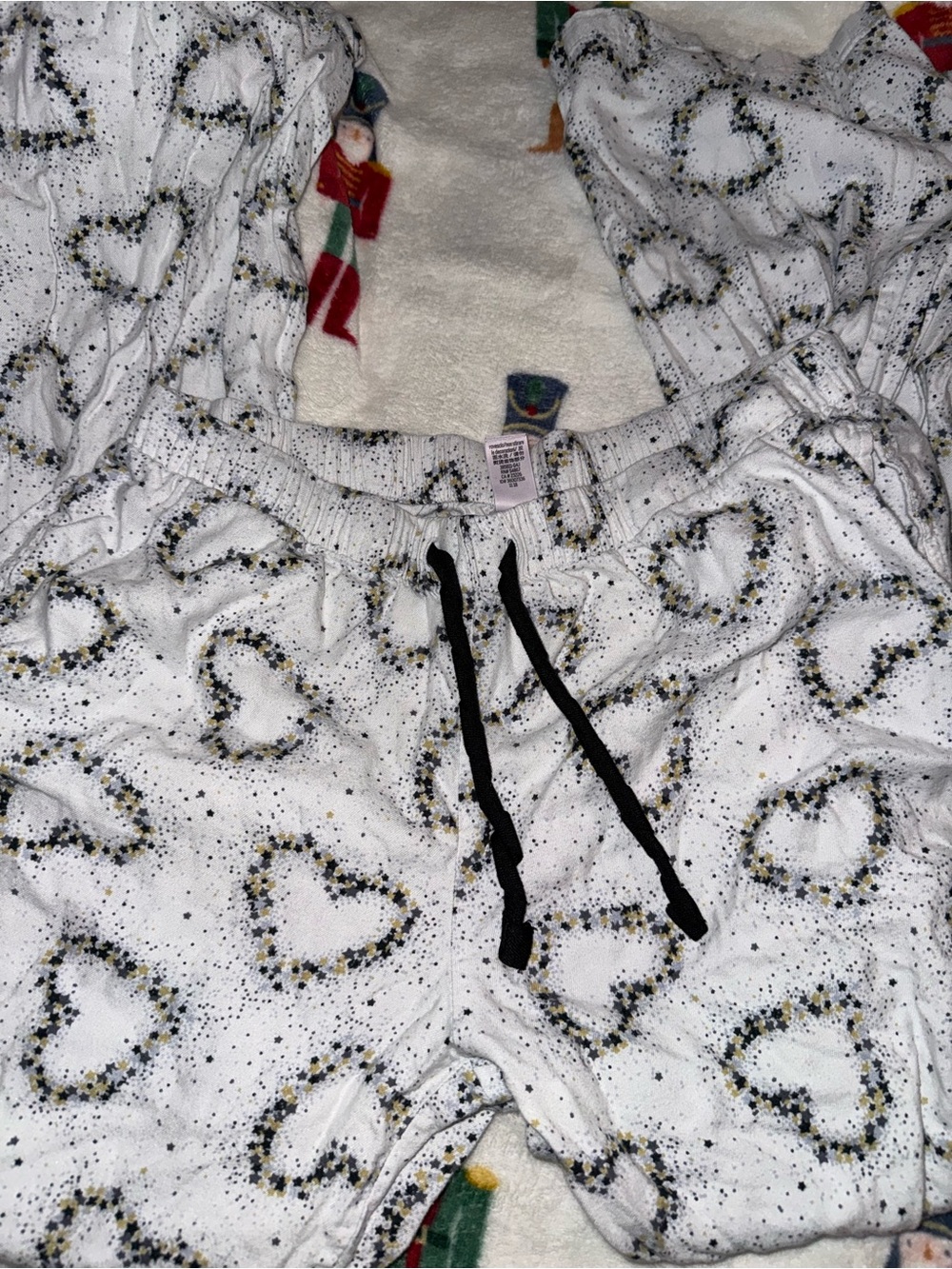 Victoria's Secret White Pajama Set with Black and Gold Speckle Print